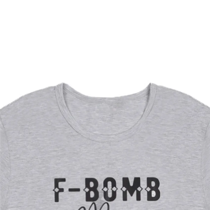 Новинка, женская футболка Bomb Mom confett с принтом, летняя футболка с круглым вырезом, серый Топ для женщин, базовые летние футболки