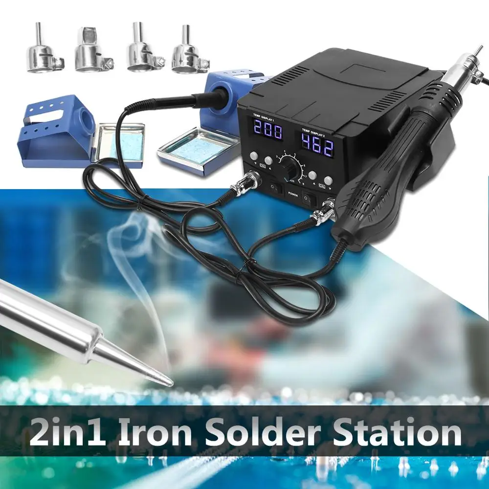 

750W 110V LCD Rework Soldering Station 8582D Electric Hot Air Gun Heater SMD Desoldering Iron Station Solder Welding Machine