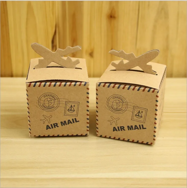 

100 Pcs New Arrival Wedding Favors Plane Aircraft Airplane Style Kraft Paper Candy Boxes Gift Boxes