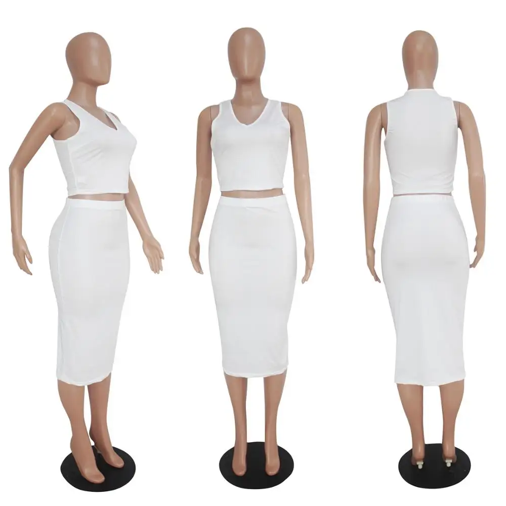 Новинка 2020 женский летний однотонный топ на бретелях облегающая юбка миди костюм