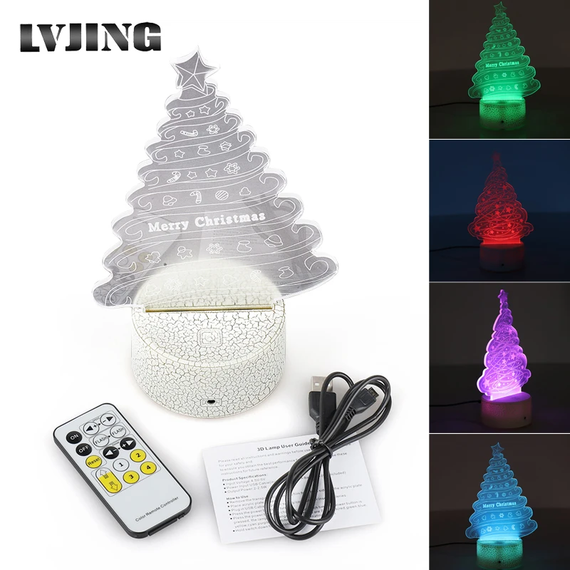 3D Lamp Acrylic 7 Colorful LED Night Light USB Touch Sensor Remote Control Children Cute Bedroom Christmas Tree | Лампы и освещение