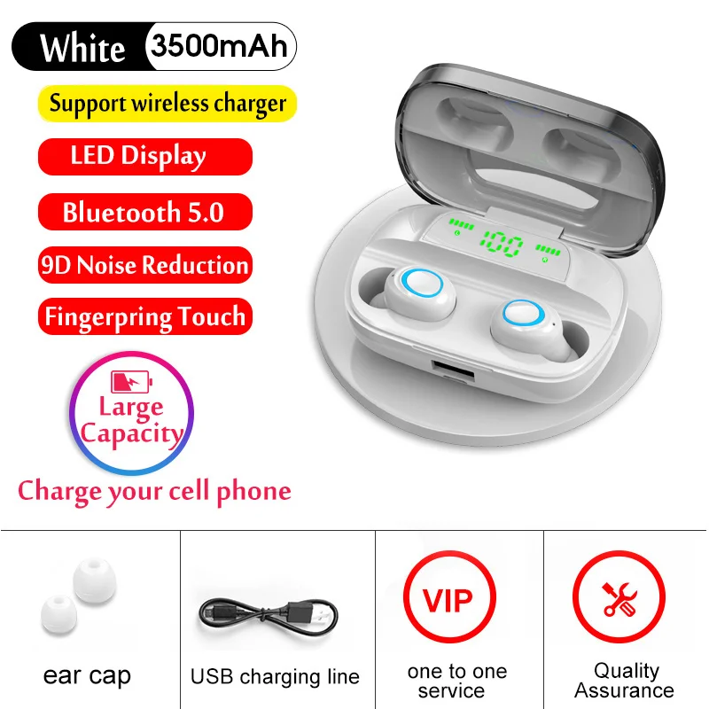 LED wireless white Беспроводные наушники S11 с bluetooth 5,0, tws, беспроводные Игровые наушники, зарядный чехол, светодиодный дисплей, 9D, стерео гарнитура, беспроводное зарядное устройство - Цвет: LED wireless white
