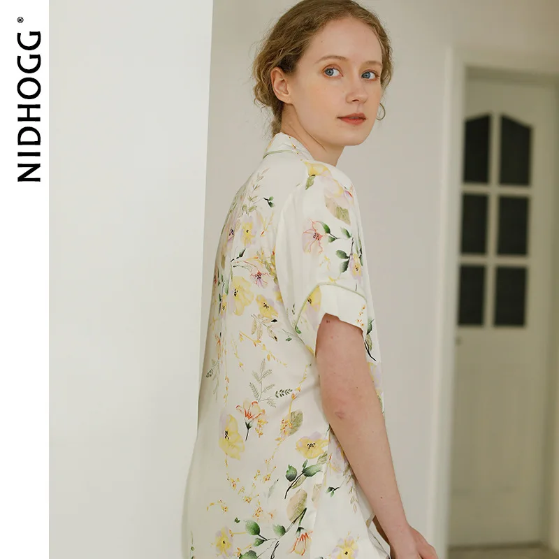 2020 пасторальный стиль атласные лацканы Роза с коротким рукавом пижамы летние
