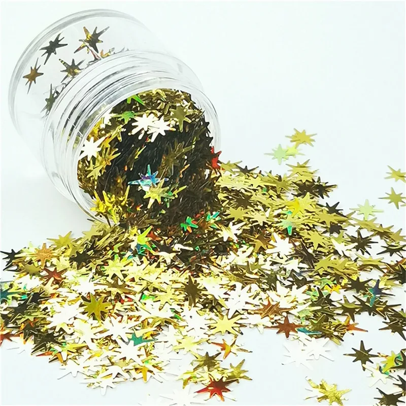 Ультратонкие блестки со звездами 10 мм из ПЭТ лазерные для ногтевого дизайна