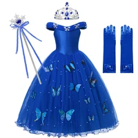 disney princess cinderella dress up kids fluffy birthday party christmas costume kids butterflies sleeveless dress