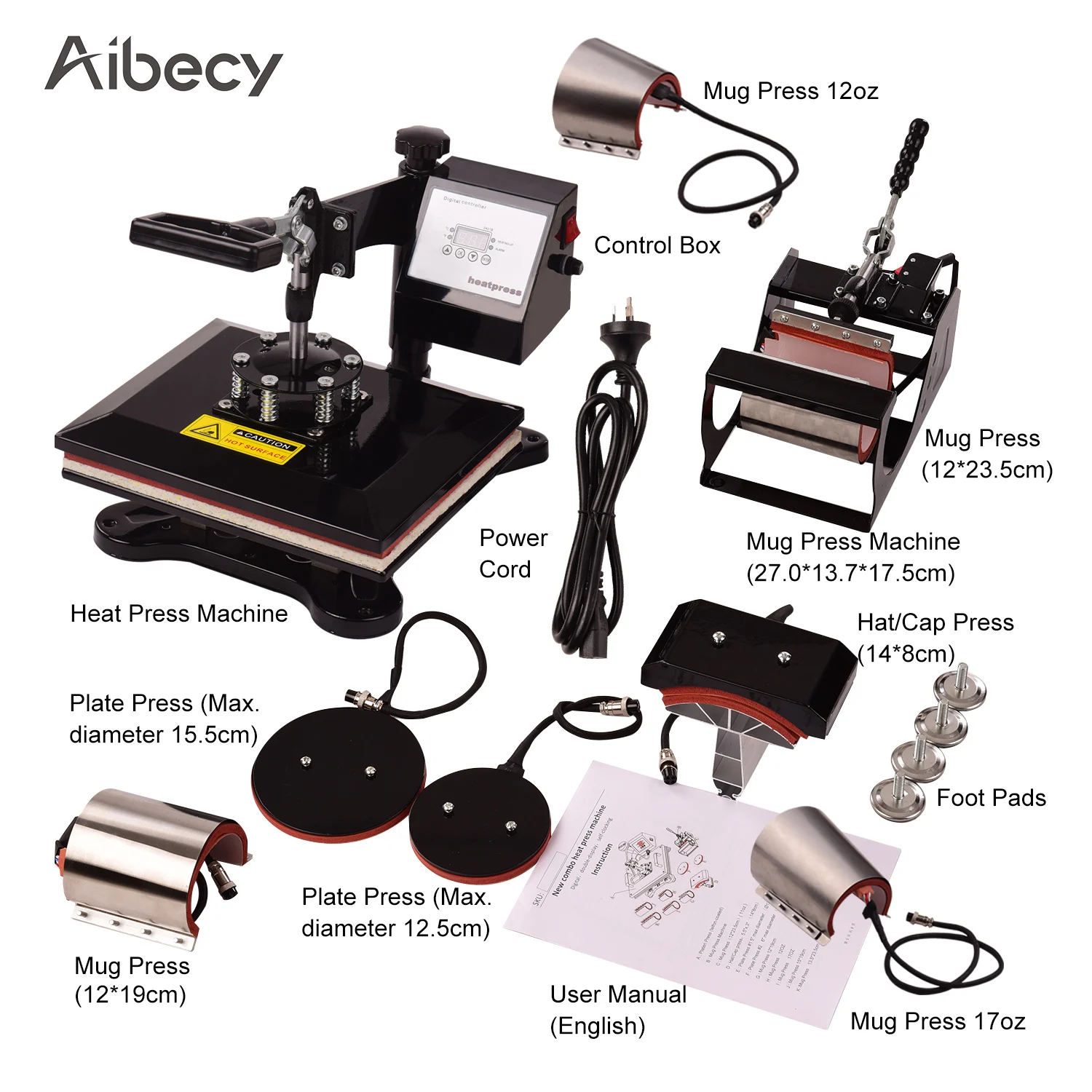 Aibecy 8 в 1 комбинированный тепловой пресс 12*10 дюймов вращение на 360 градусов