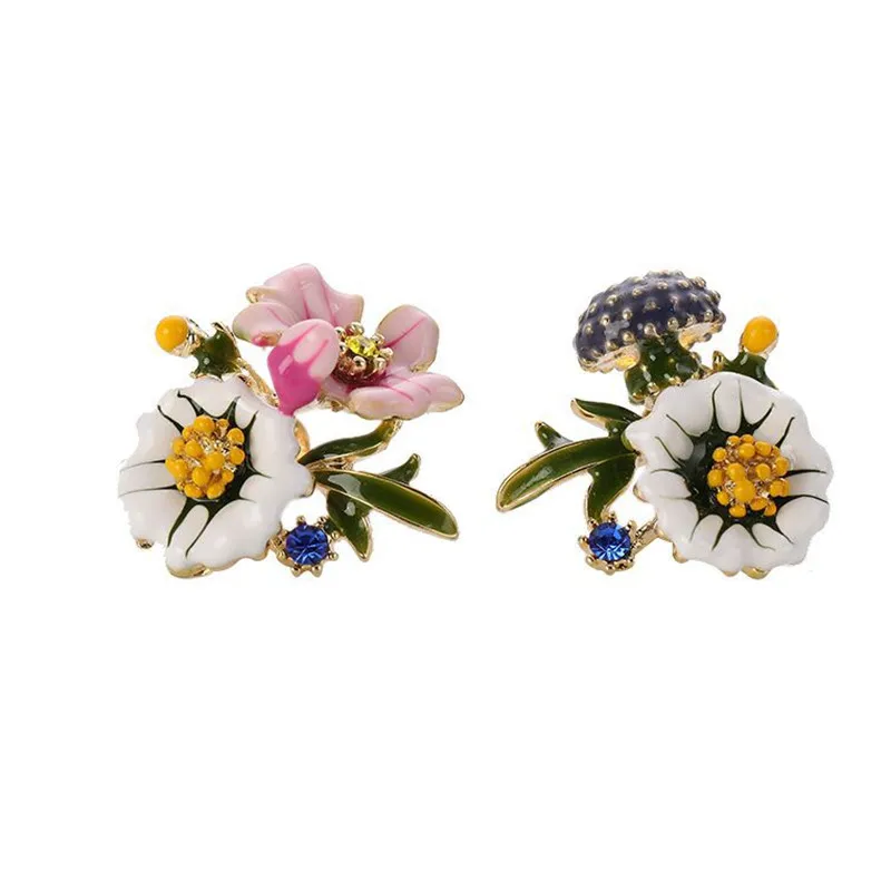 

French enamel glaze flower earrings female fashion flowers earrings dripping asymmetric white daisy flower elegant earrings