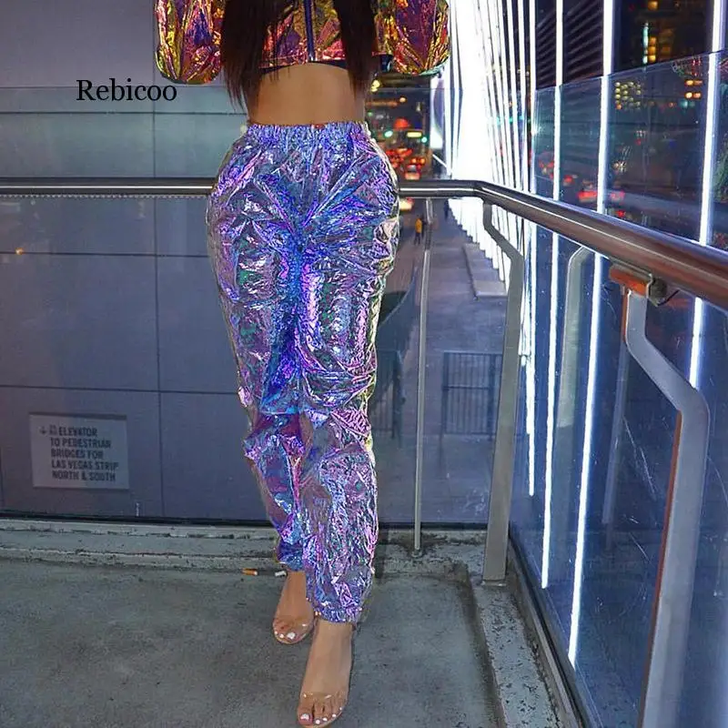 

Reflective Pants Slacks For Women Joggers For Women With Side Pockets Loose Reflective Pants New Hip Hop New Design 4XL