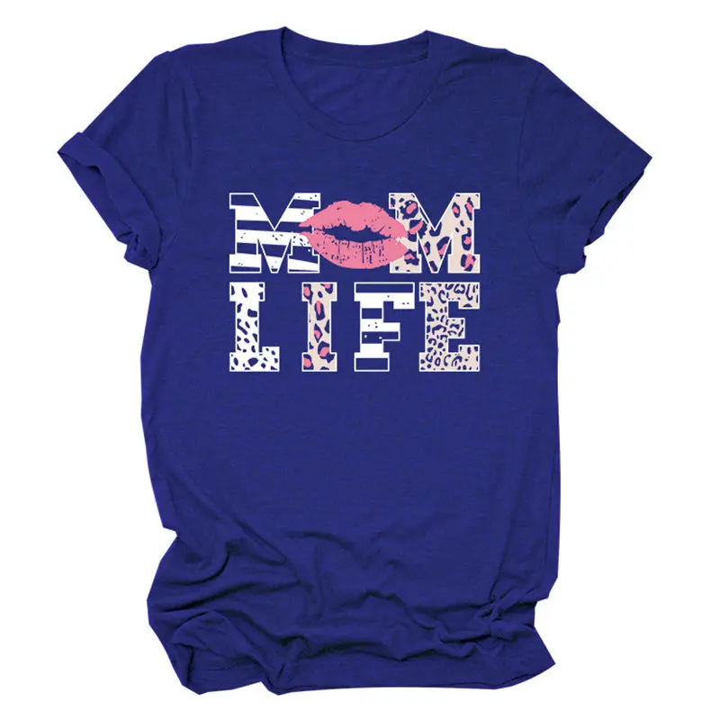 

Women Leopard Stripes Mom Life Floral Aesthetic Hipster Top Casual Trendy Tee Funny Streetwear Soft Crew Neck Graphics T-Shirt