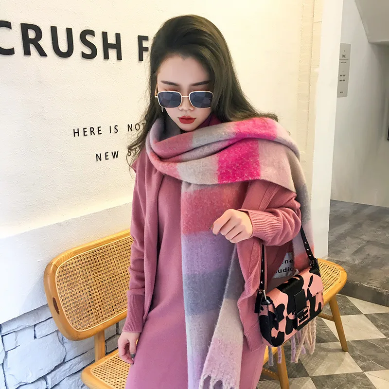 Длинный шерстяной шарф в британском стиле для студенток зимняя шаль женщин