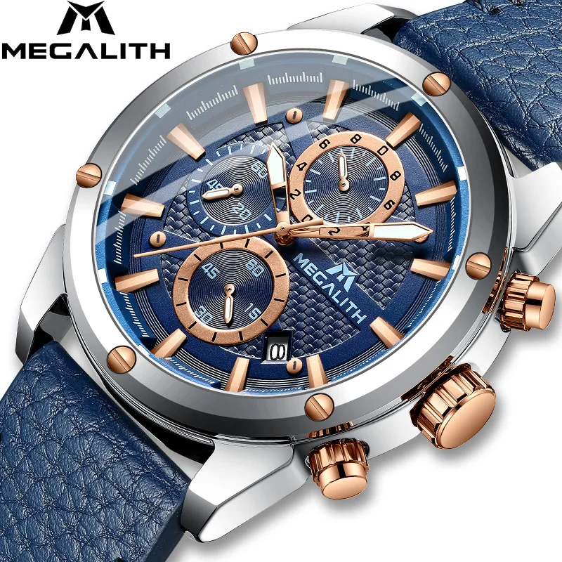 MEGALITH мужские часы 2019 кварцевые с многофункциональным текстурированным ремешком
