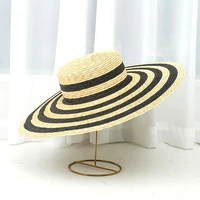 womens summer hat black white stitching stripes sun protection cap female flat top wide brim hat beach hat straw hat sun hats