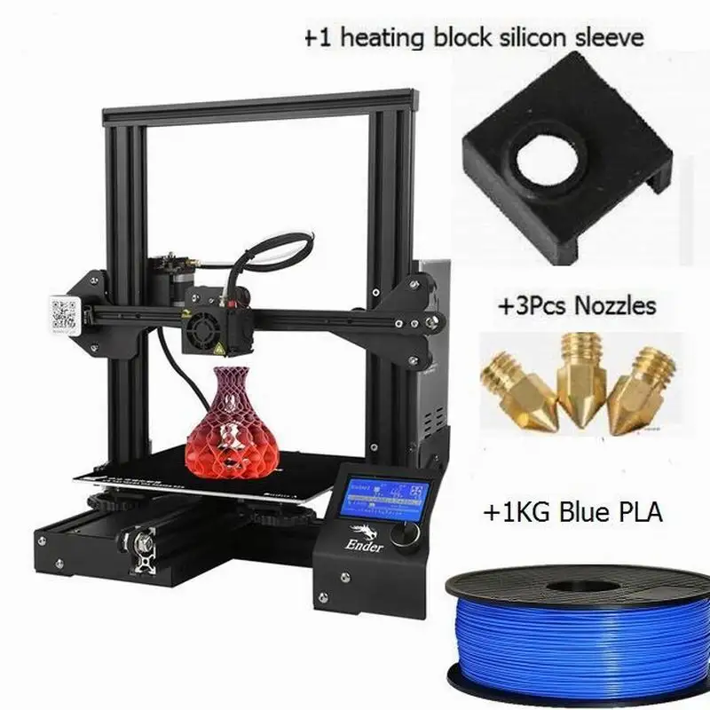 Новое поступление Creality DIY 3d принтер Ender-3 с 3 насадками/PLA/Силиконовые Экономичные наборы V-Slot Prusa I3 - Цвет: Ender-3 3nos SC PLA