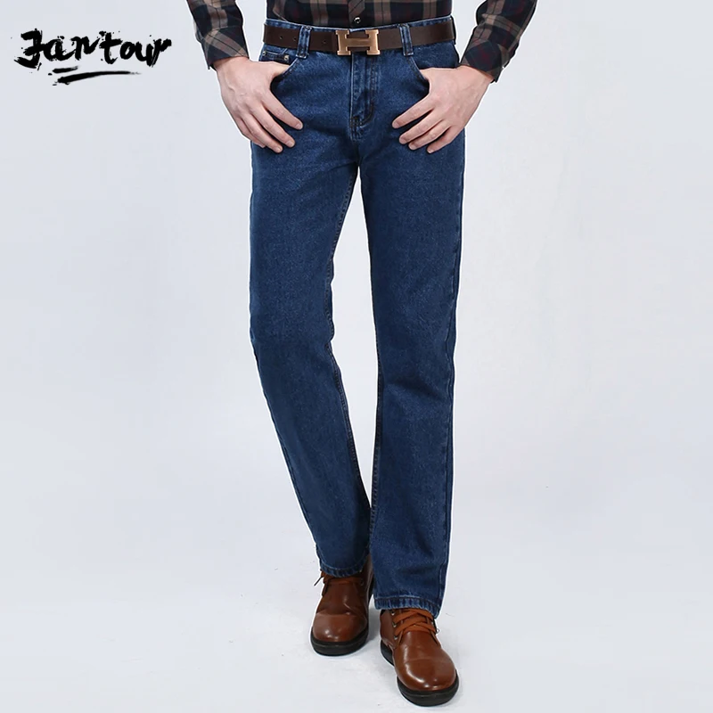 

Джинсы мужские прямые стрейчевые, классические брюки из денима, свободного покроя, хлопковые брюки, деловой стиль, большие размеры 35 40 42, на ...