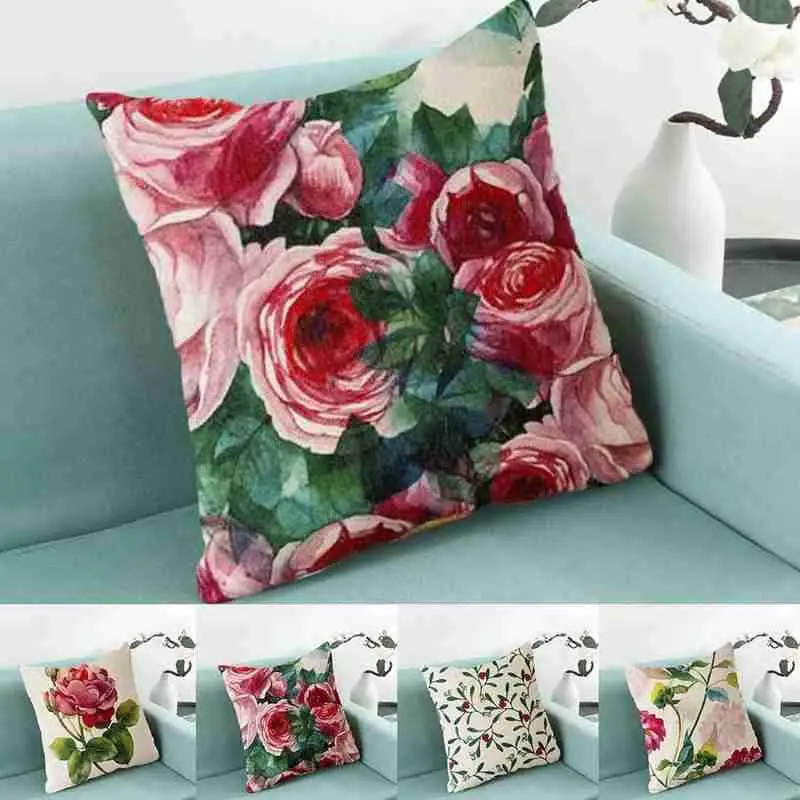 Linen Rose American Country Style Pillowcase Cushion Throw Pillow Lumbar Office Backrest J8P6 | Дом и сад