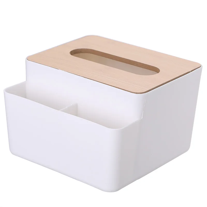 

Multifunctional Bamboo Cover Tissue Box Creative Desktop Pumping Box Household Living Room Simple Plastic Napkin Storage Box