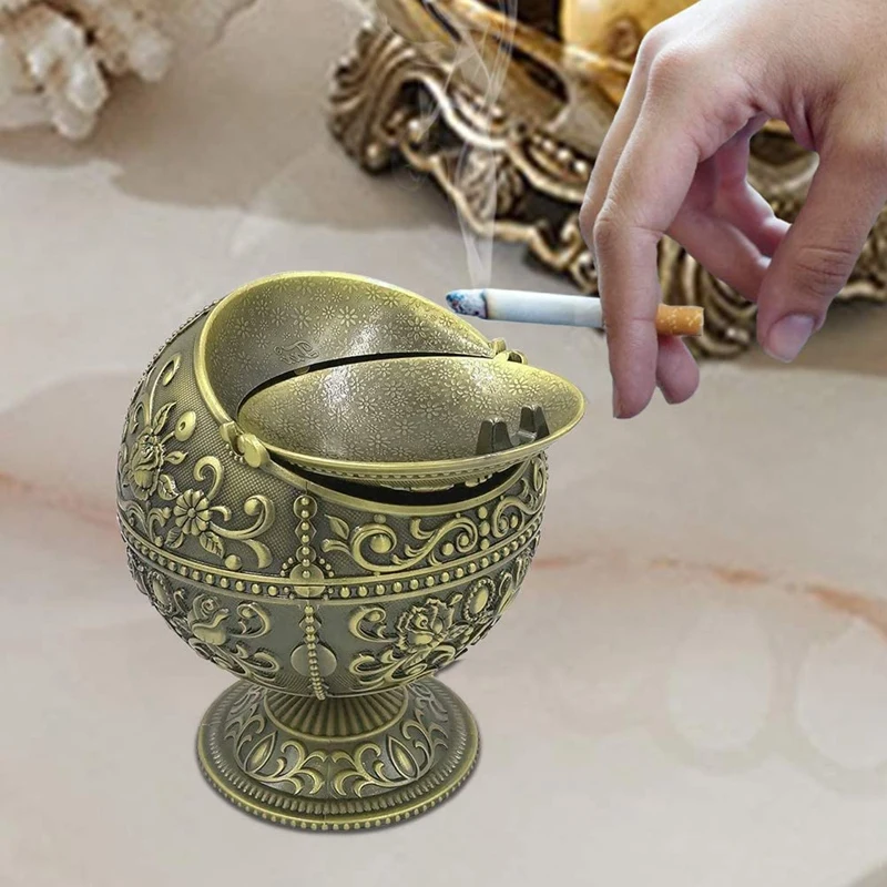 2021 Европейский стиль ретро пепельница с защитой от ветра крышкой металлическая