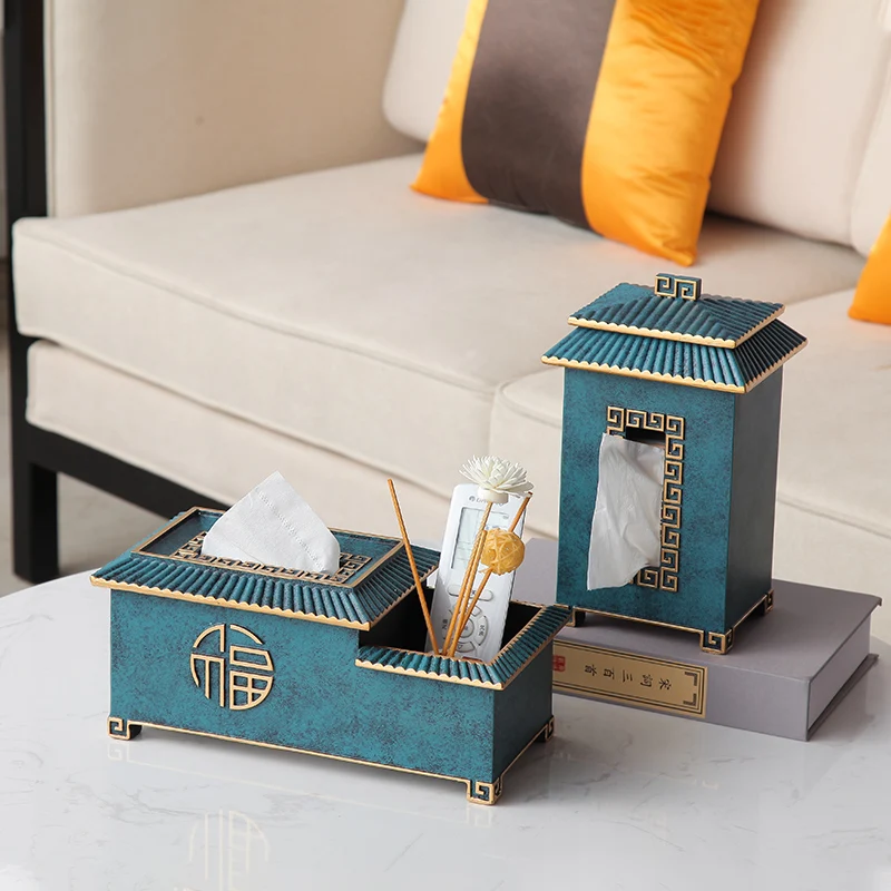 

Light luxury elegant Chinese style living room desktop tissue box with clear texture retro home Creative Paper Box gold painting