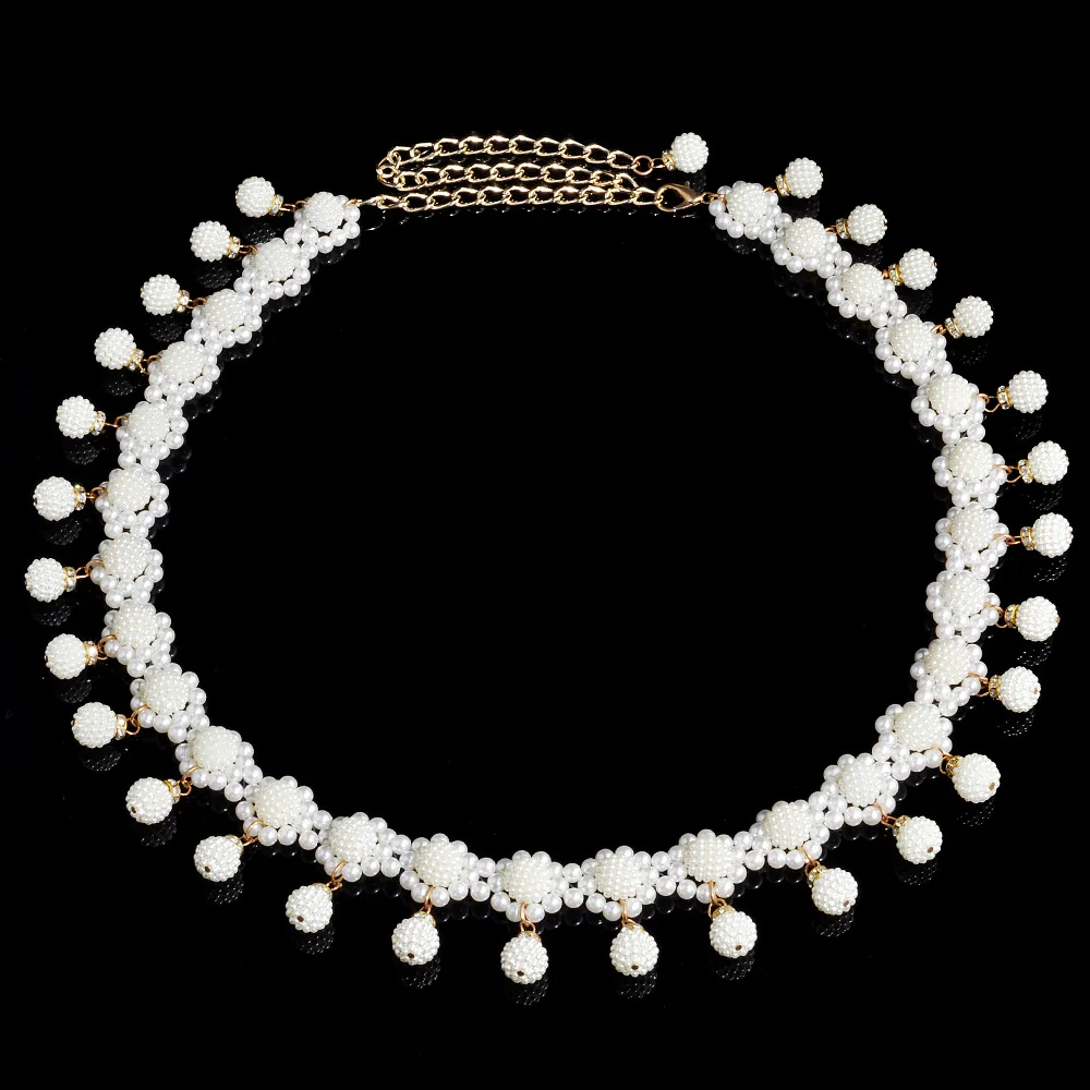 Корейский стиль модный женский тканый пояс цепочка с жемчугом повседневный