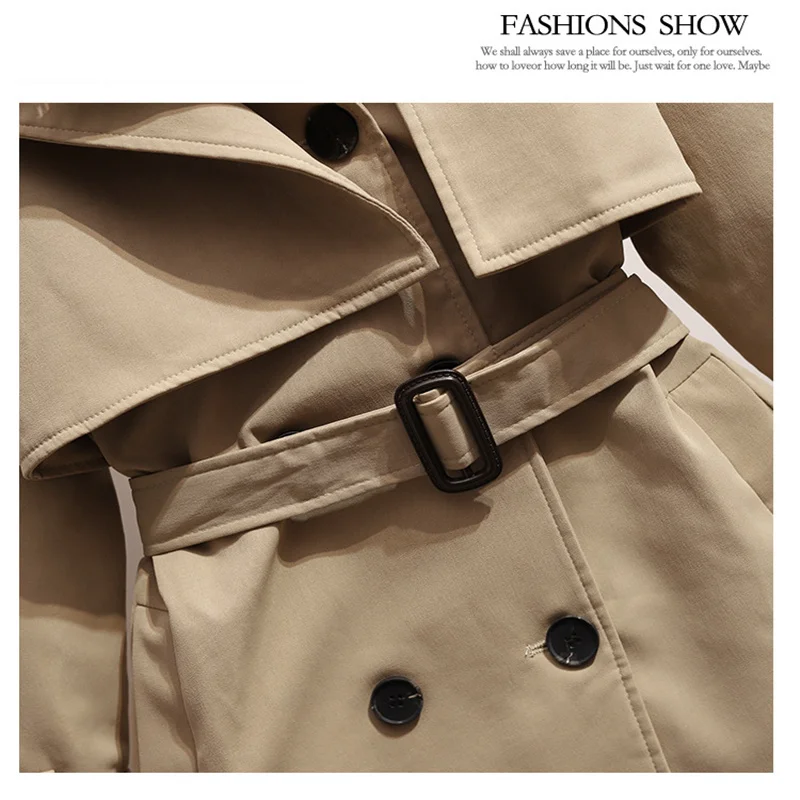 

2021 Spring Autumn Elegant Women Casual Turn-down Collar Double Breasted Khaki Black Long Slim Trench Coat With Belt T015