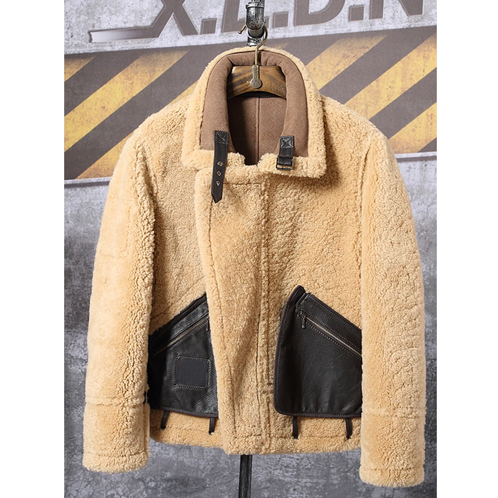 Новинка 2019 мужская куртка B3 из овчины Короткая кожаная меховое пальто плотное