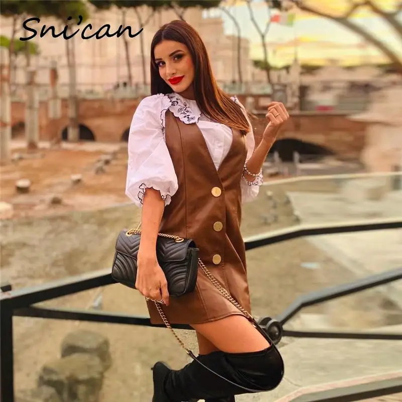 Платье женское из искусственной кожи с V-образным вырезом без рукавов на одной