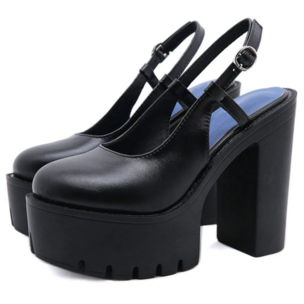 

RIBETRINI Sexy Big Size 42 Female Pumps Black Buckle Slip On Platform Pumps Women Office Lady Stylish Mature Shoes Woman