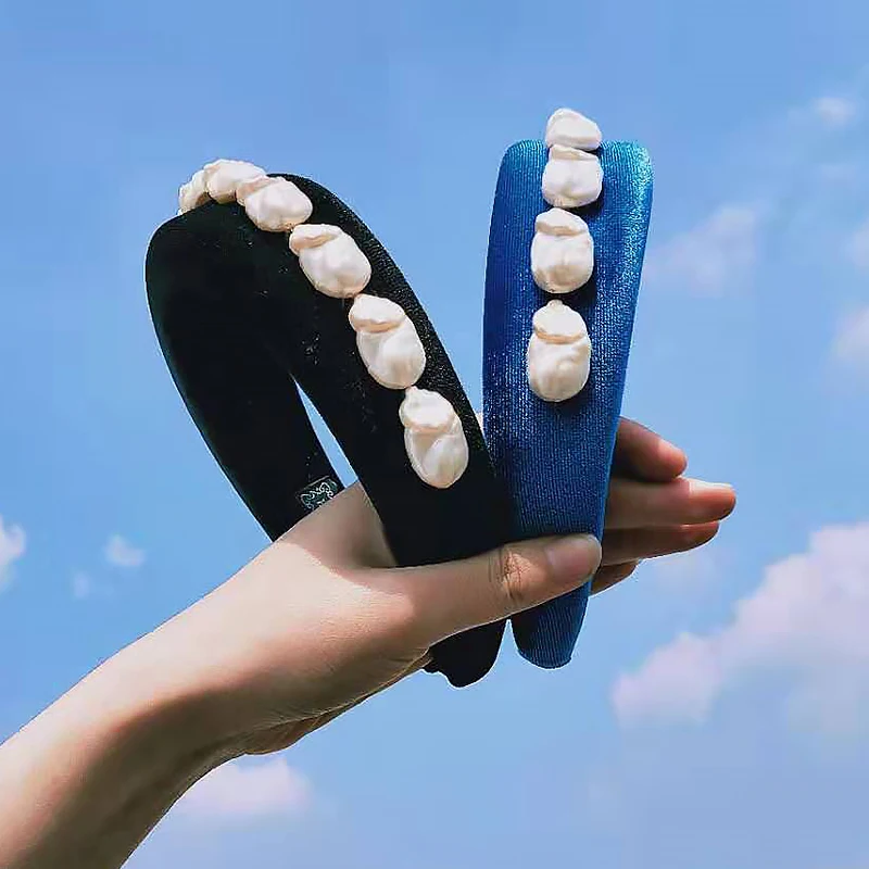 Винтажная повязка на голову с жемчугом подкладкой однотонный бархатный ободок