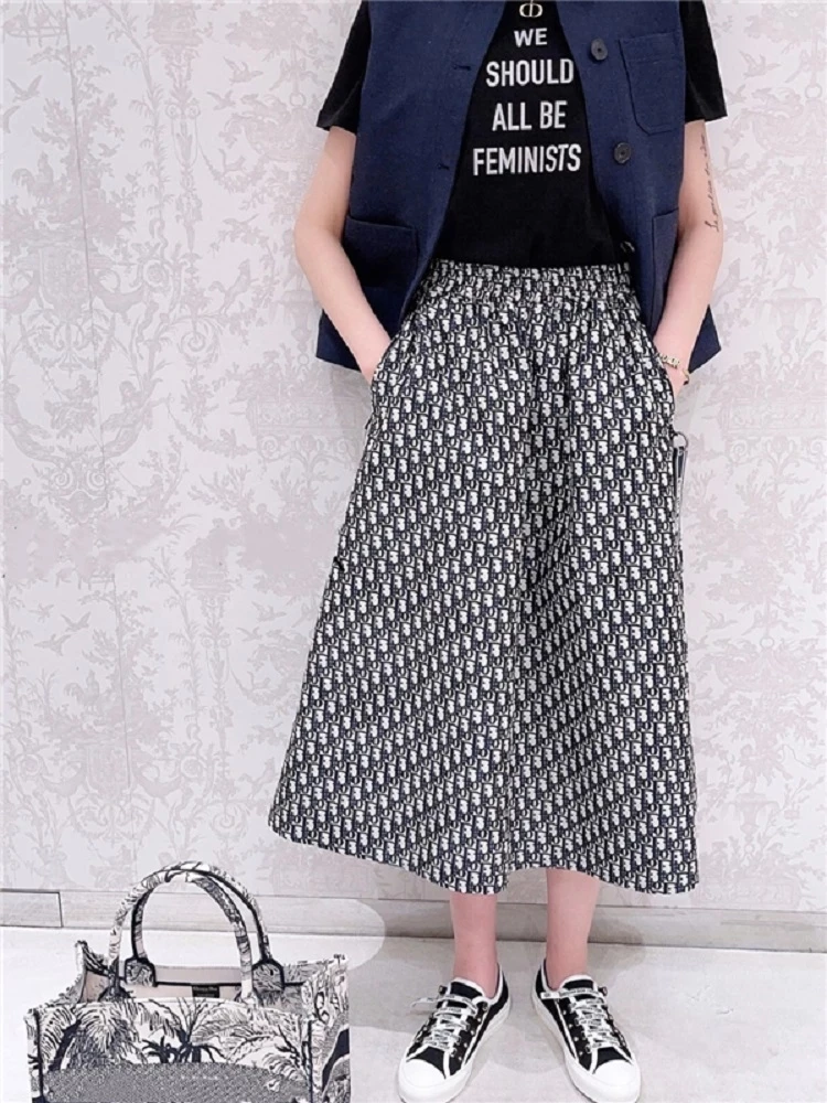 

Big name summer satin 3D jacquard high waist pleated skirt 2021New women's fashion elastic waist high quality puff skirt Bing XL