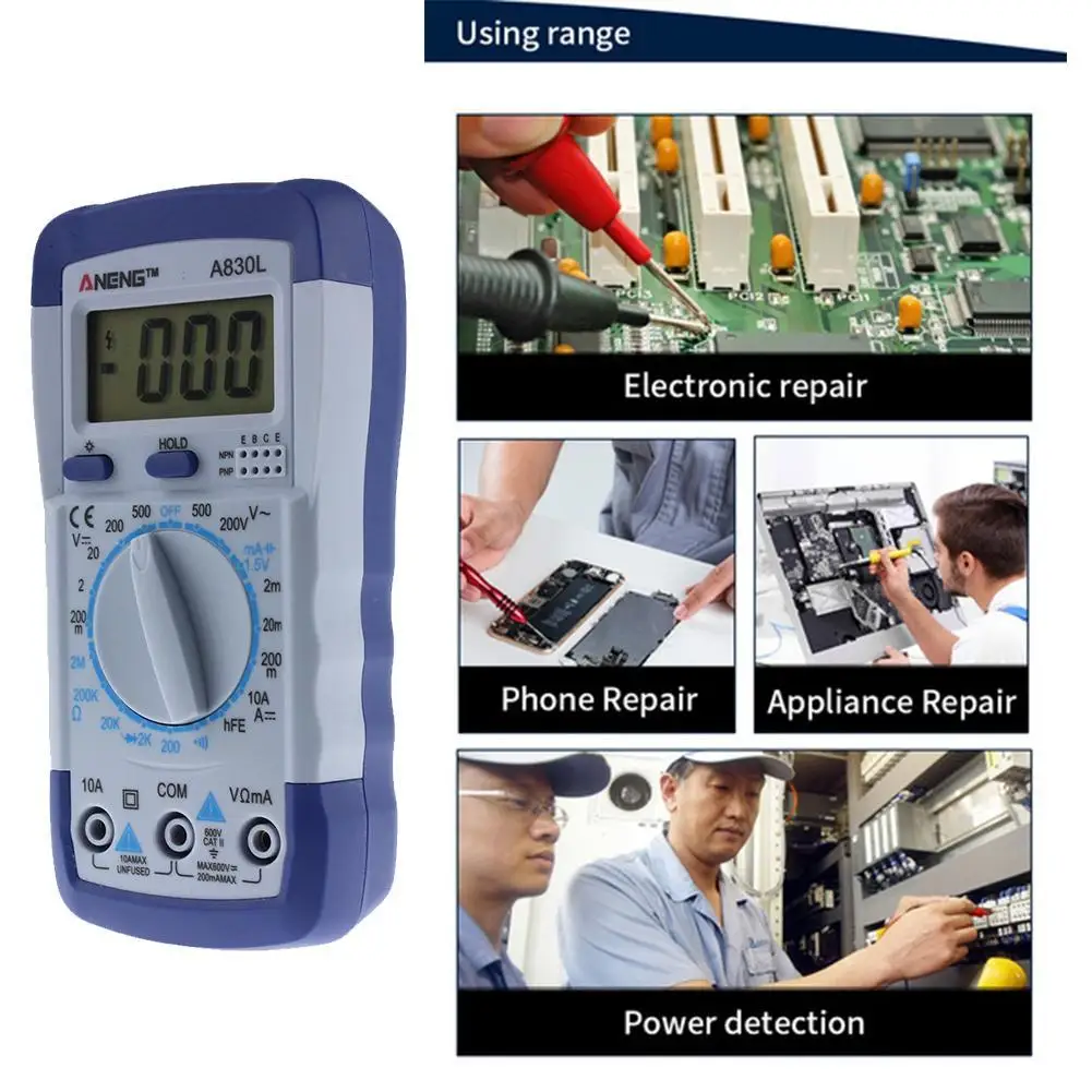 

A830L LCD Digital Multimeter AC DC Voltage Diode Freguency Tester Multitester Current Luminous Function with Buzzer Display Z3E5