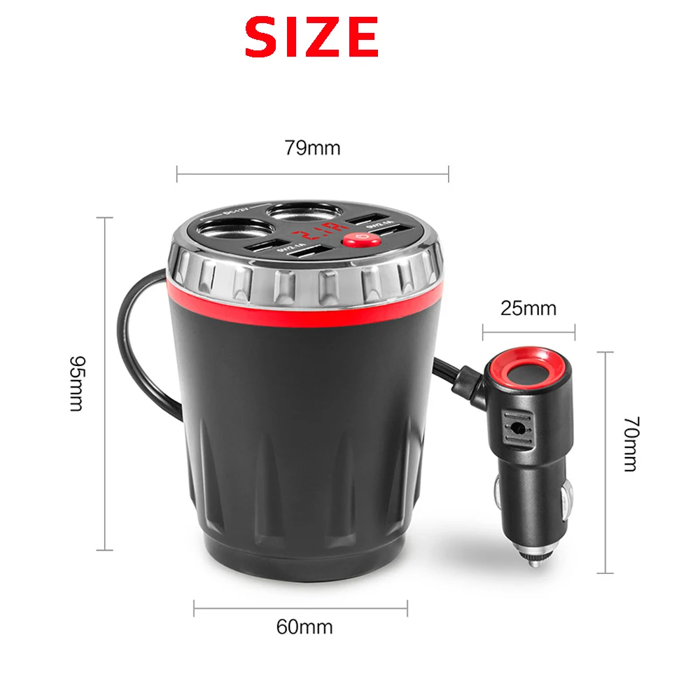 VR robot Dual Car Cigarette Lighter Socket Splitter Adapter 5V 2.1A 4 Ports USB Charger Voltage Monitor Car Cup Holder