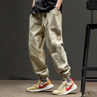 cargo pants mens spring and autumn japanese fashion embroidery standard cropped trousers casual baggy pants korean clothes