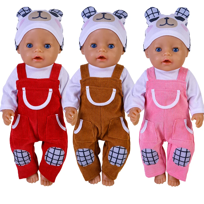 

Новинка 2021, подходит для новорожденных, кукол 18 дюймов 43 см, аксессуары для одежды, шапка, ремешок, цельный костюм для ребенка, подарок на ден...