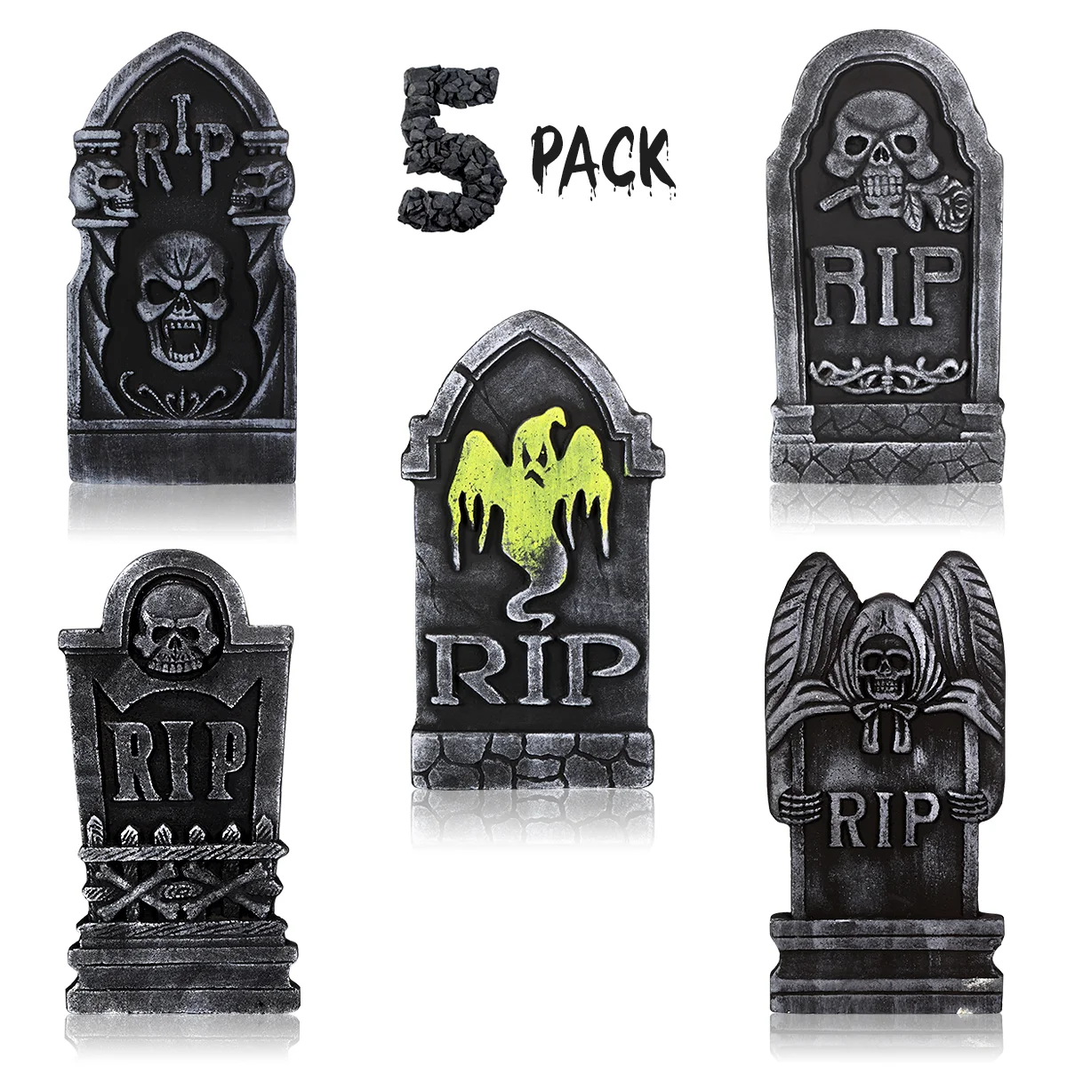 

Toyvian 5PCS Tombstone Decorations Spooky Haunted House Indoor Outdoor Decorations with Metal Stakes
