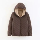 Женское хлопковое зимнее пальто, повседневные свободные куртки с капюшоном и бархатной подкладкой, стеганые парки из овечьей шерсти, утепленное пальто в клетку, новинка 2021