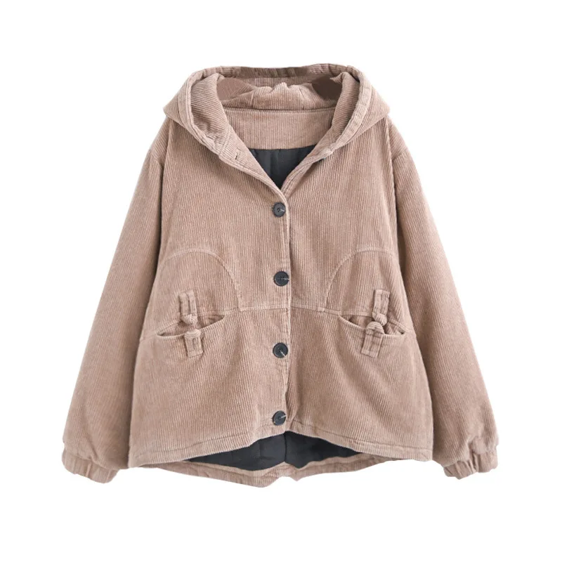 

and literature art disc button corduroy cotton jacket women's autumn and winter new loose casual cotton padded clothes
