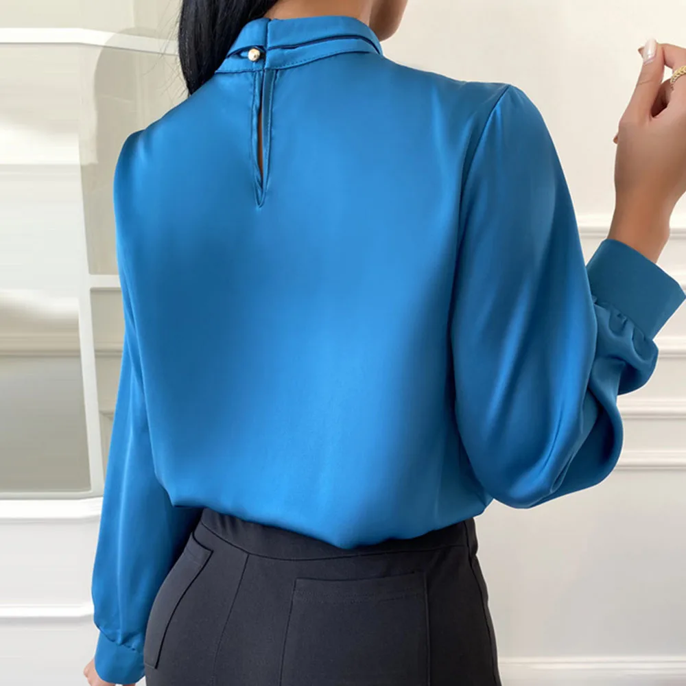 

Chiffion Women Blue Shirts Tops New Fashion 2021 Summer Streetwear Long Sleeve Chic Lady Work Blousa Shirts Casual