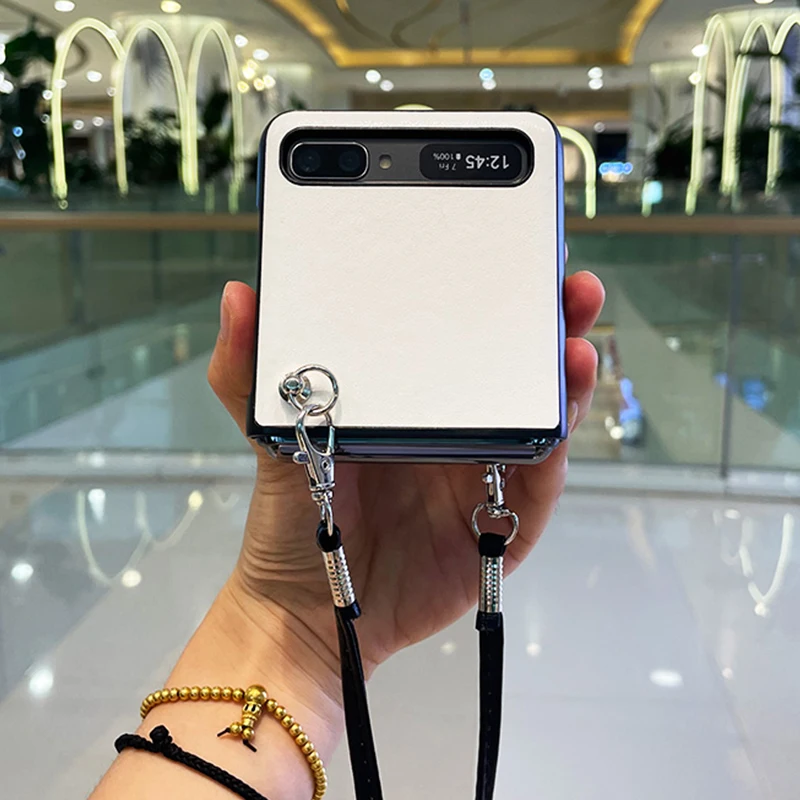 DIY Leather Crossbody Strap Rope Case Cover For Samsung Galaxy Z Flip 5G 3 Fashion Cute Astronaut Conque Cover For F7070 F7000