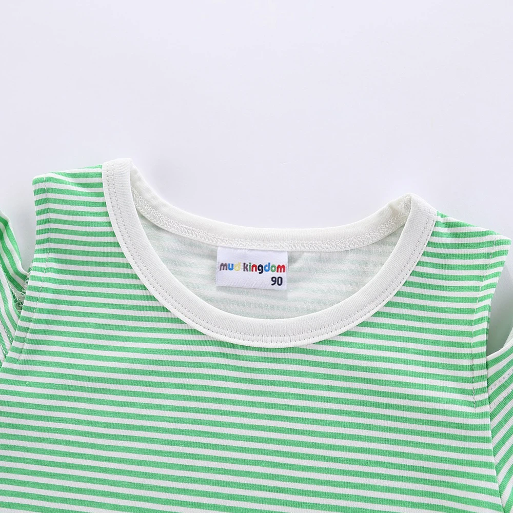 

LittleSpring Girls Outfits Stripe Off Shoulder Short Sleeve Cotton Set Summer