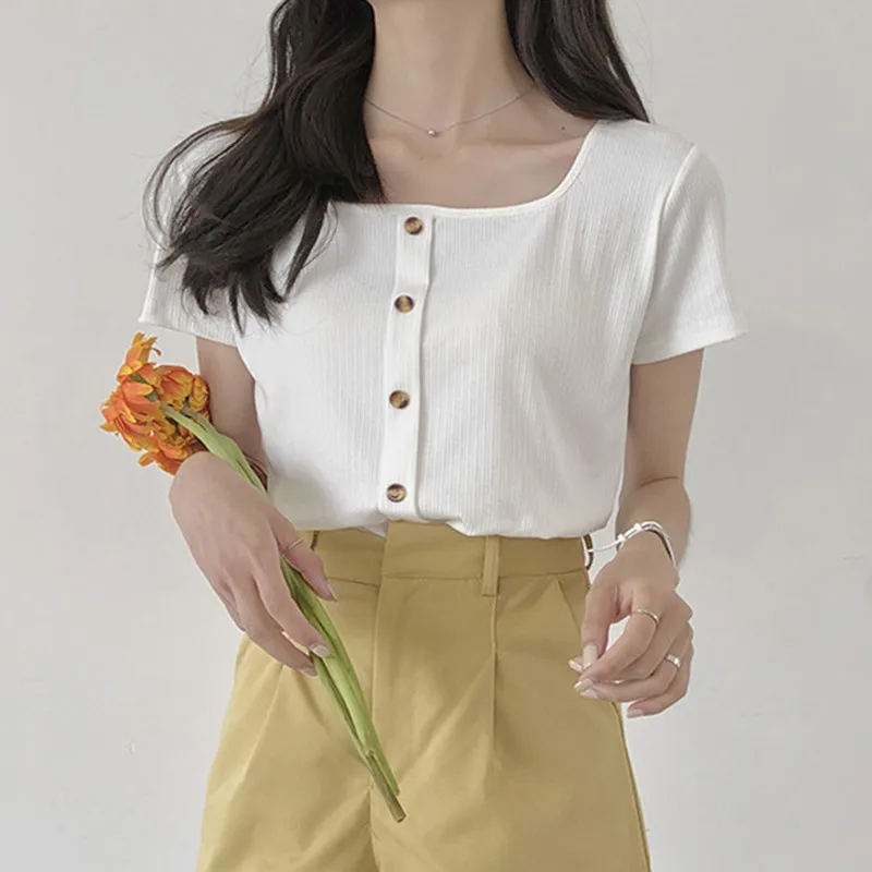 Женская Повседневная Винтажная футболка с круглым вырезом и коротким рукавом |