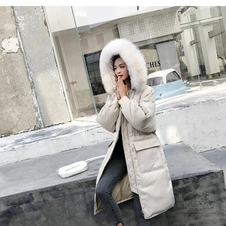 Женский пуховик с большим меховым воротником длинный толстый теплый тонкий