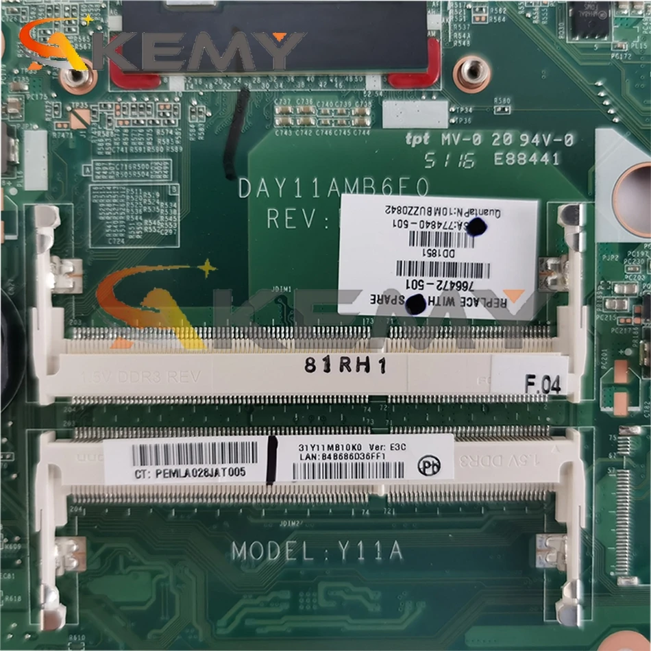 

For HP Pavilion 15-P i3-4030U Notebook Motherboard DAY11AMB6E0 SR1EN DDR3 Mainboard
