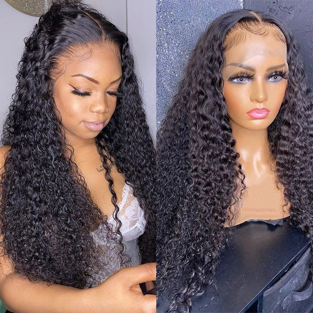 

Curly Human Hair Wig Lace Frontal Wig Remy Prep lucked Deep Curly Lace Front for Women 250% density Brazilian HD Transparent Wig
