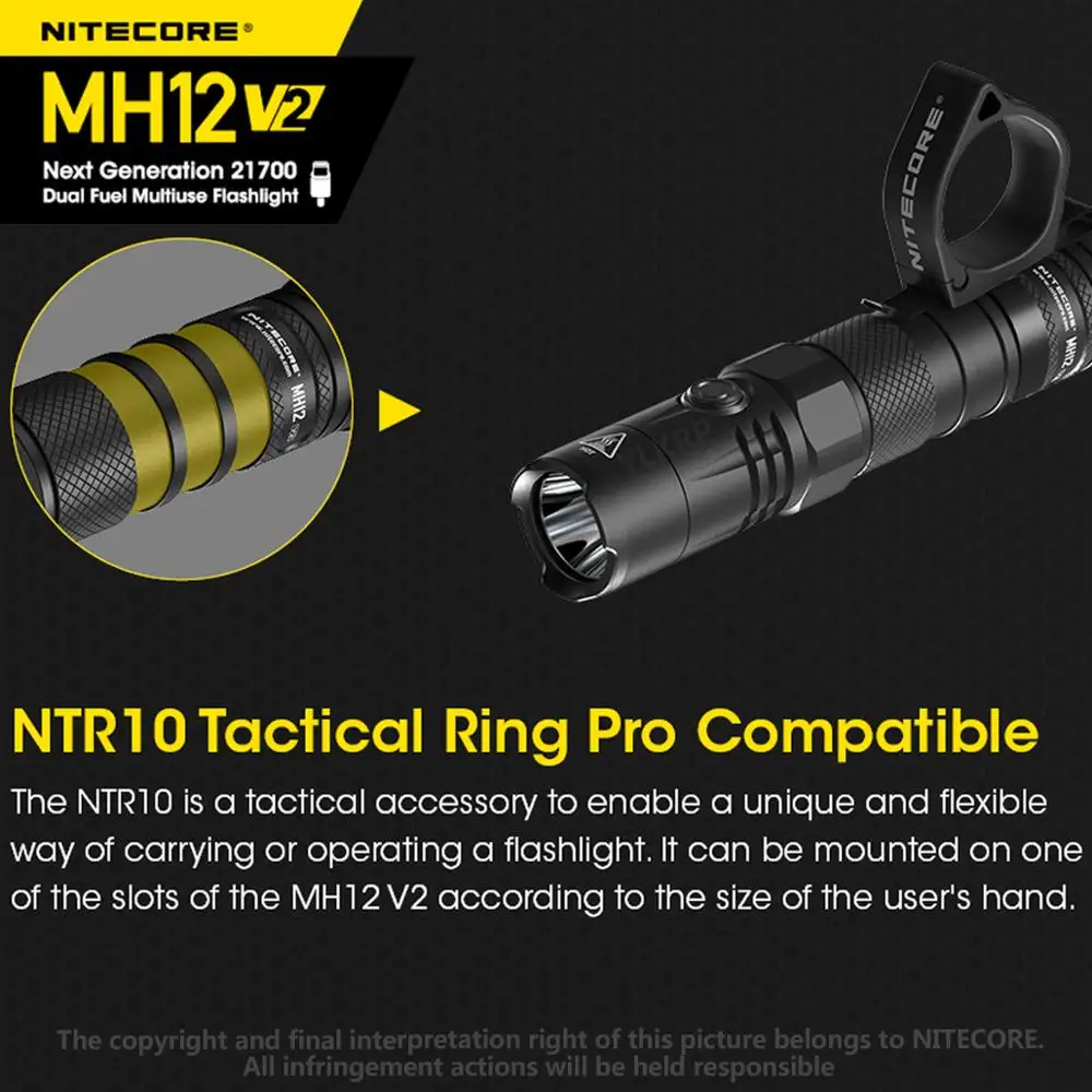 Новый NITECORE MH12v2 тактический фонарик 1200LM CREE XP-L2 V6 светодиодный USB-C Перезаряжаемые