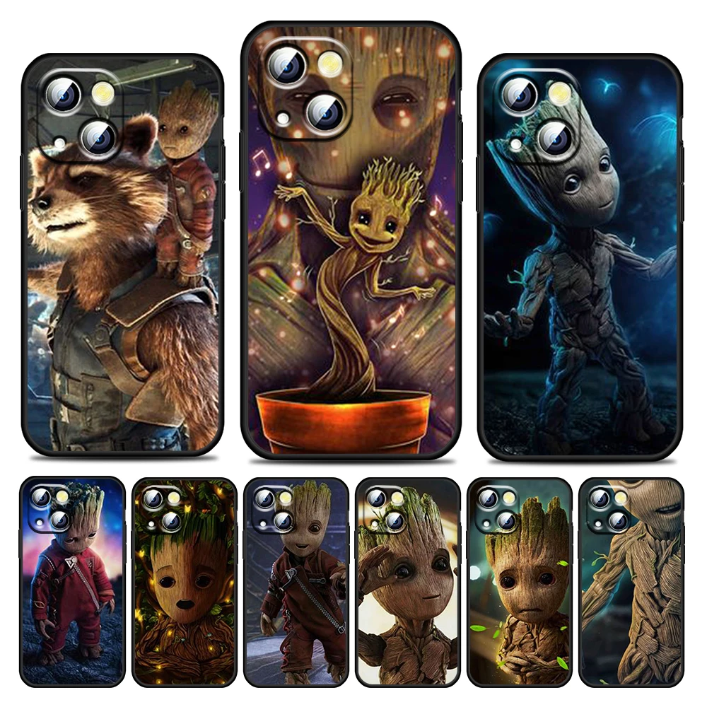 

The Avengers Hero Groot For Apple iPhone 13 12 11 Pro Max Mini XS Max X XR 6 7 8 Plus 5S SE2020 Soft Black Phone Case