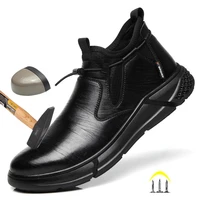 fj42 men ankle boots safety shoes casual microfiber leather steel toe indestructible anti smash kevlar stab resistance work shoe