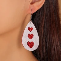 new valentines day double water drops lychee pattern leather earrings peach heart sequin earrings for women girl wholesale