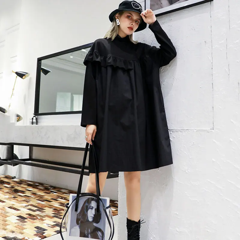 XITAO/черное платье для женщин свободные большие размеры женские платья с длинным