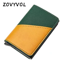 zovyvol 2021 fashion mixed color rfid card holder leather aluminum wallet travel passport holder slim passport cover purse small