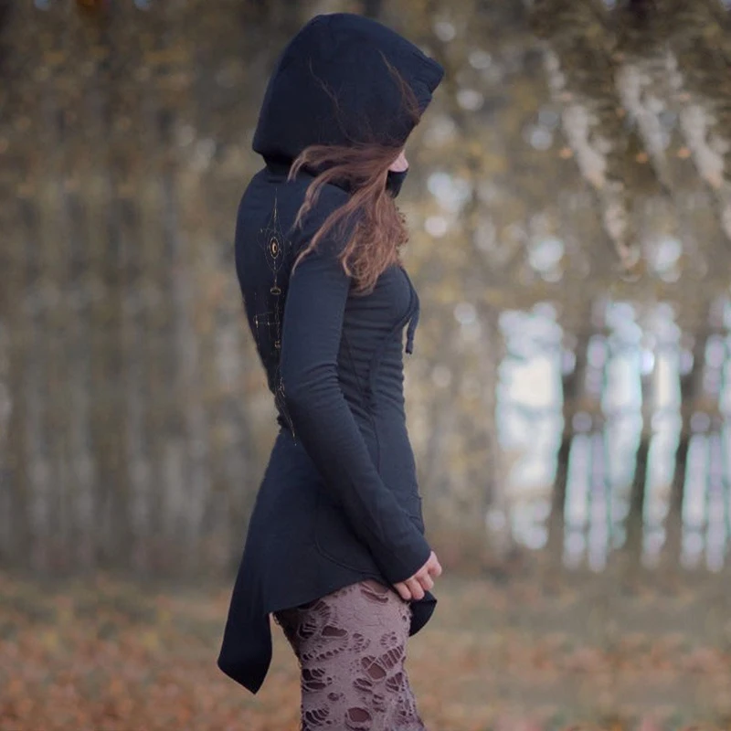 Женское асимметричное платье с капюшоном винтажное Повседневное длинным